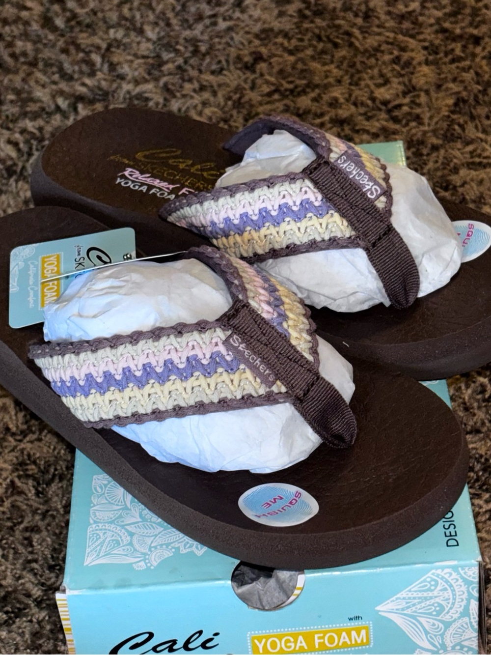 Cali from Skechers Womens Sandals Brown Asana Vacationer Flip Flops Foam Size 5